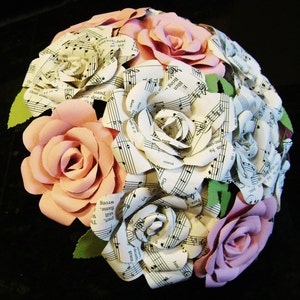 vintage sheet music hymnal roses and pink cardstock or any color) roses bouquet for weddings, toss, rehearsal, bridesmaids, centerpiece rts