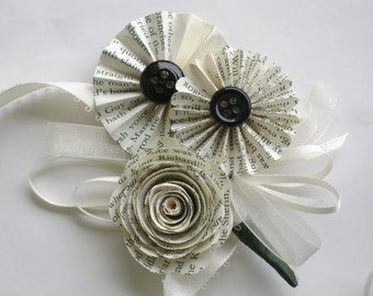 book page spiral rose boutonniere pinwheel accordion poppy fan folded corsage brooch  buttonhole wrist