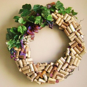 18 original recycled wine cork wreath Washington state and other PNW wineries silk leaves and fake grapes on grapevine wreath image 1