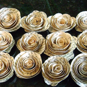 1 tiny spiral paper flower roses flat back no stems made from vintage book pages image 1