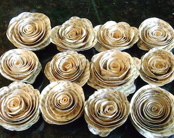 1" tiny spiral paper flower roses flat back no stems made from vintage book pages