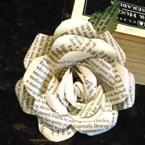 Les Miserables byVictor Hugo recycled book page paper roses flowers for wedding bouquet decorations bridesmaid bouquets toss farmhouse style