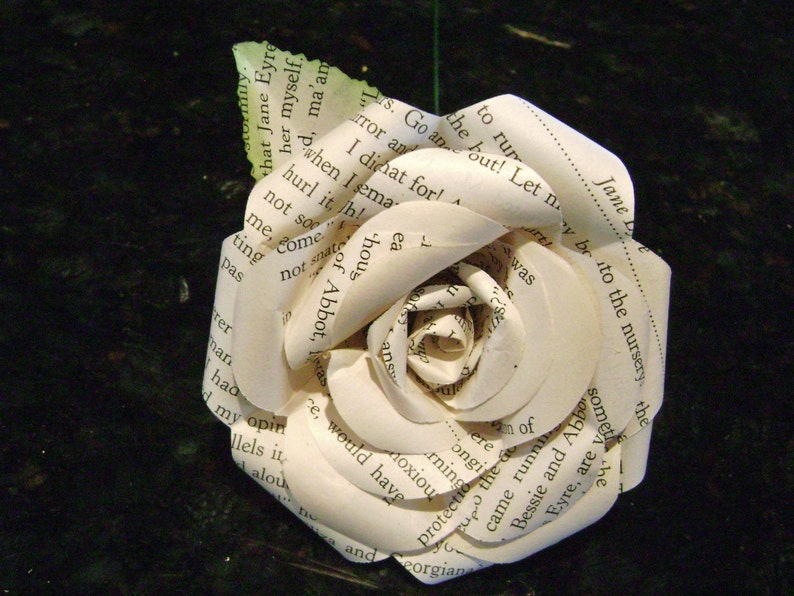 Book page Jane Eyre paper flower rose recycled Charolotte Etsy
