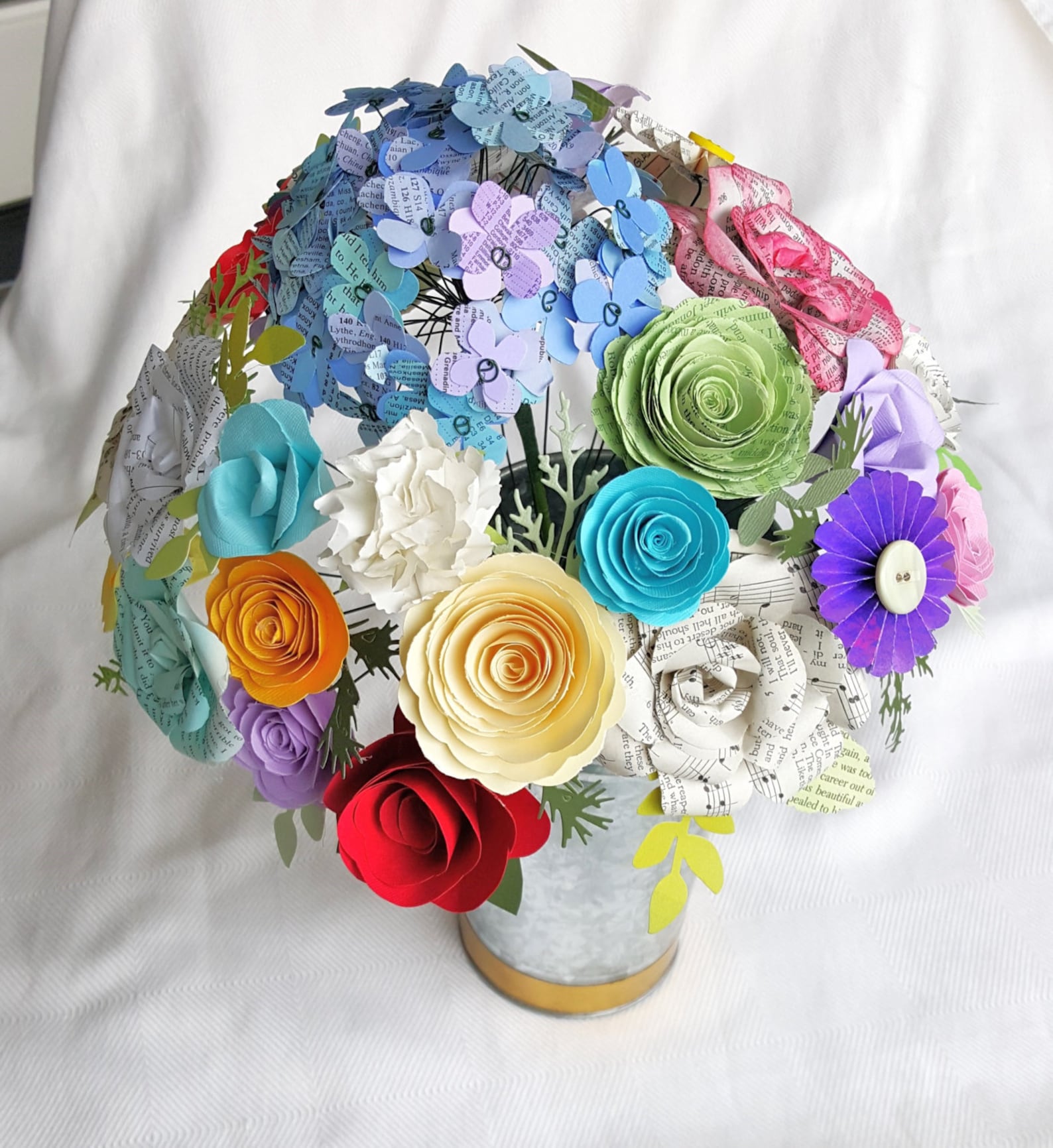 Mixed Paper Flower Bouquet Arrangement Centerpiece Book Pages Etsy