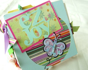 Summer paper bag  mini scrapbook album  with butterfly, bird and paper beads