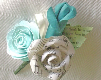 aqua teal sheet music boutonniere buttonhole lapel pin corsage brooch for weddings groom