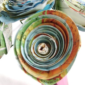 bulk map 50 spiral rolled roses from vintage atlas pages maps 1-1.5 inch or 2 2 1/4 no stems image 2