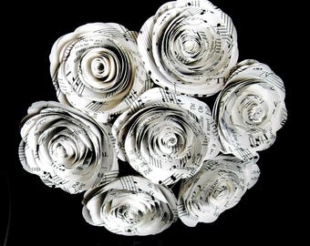 1.5"  vintage hymnal sheet music spiral rolled roses tiny bouquets for weddings and scrapbooks