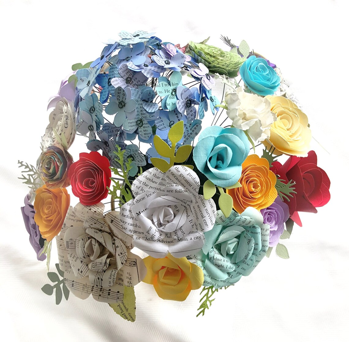 Mixed Paper Flower Bouquet Arrangement Centerpiece Book Pages Etsy
