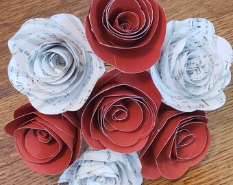 Paper roses cabbage style spiral hymnal red bouquet