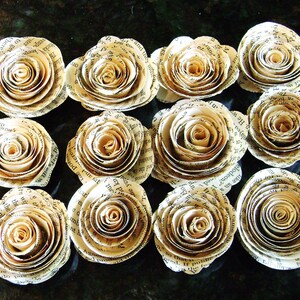 1 tiny spiral paper flower roses flat back no stems made from vintage book pages image 2