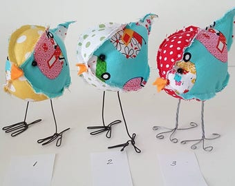 Mini stuffed fabric bird spring decor farmhouse soft sculpture birdie