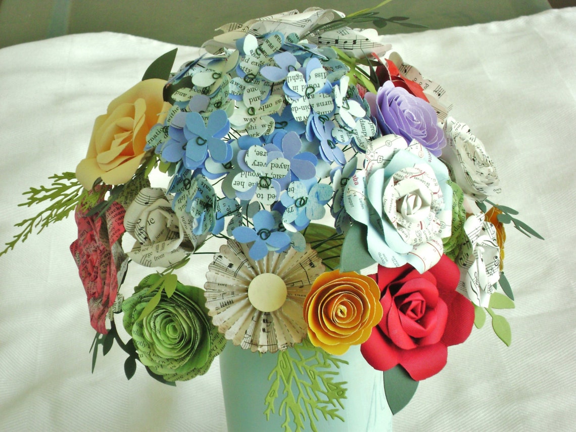 Mixed Paper Flower Bouquet Arrangement Centerpiece Book Pages Etsy