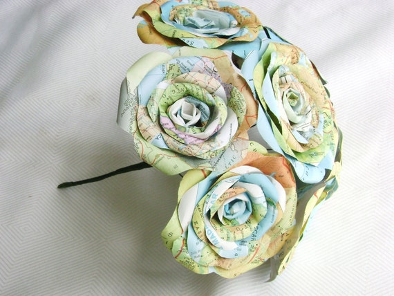 the Elodie model map atlas mint green paper roses and pearls and lace bridal bouquet