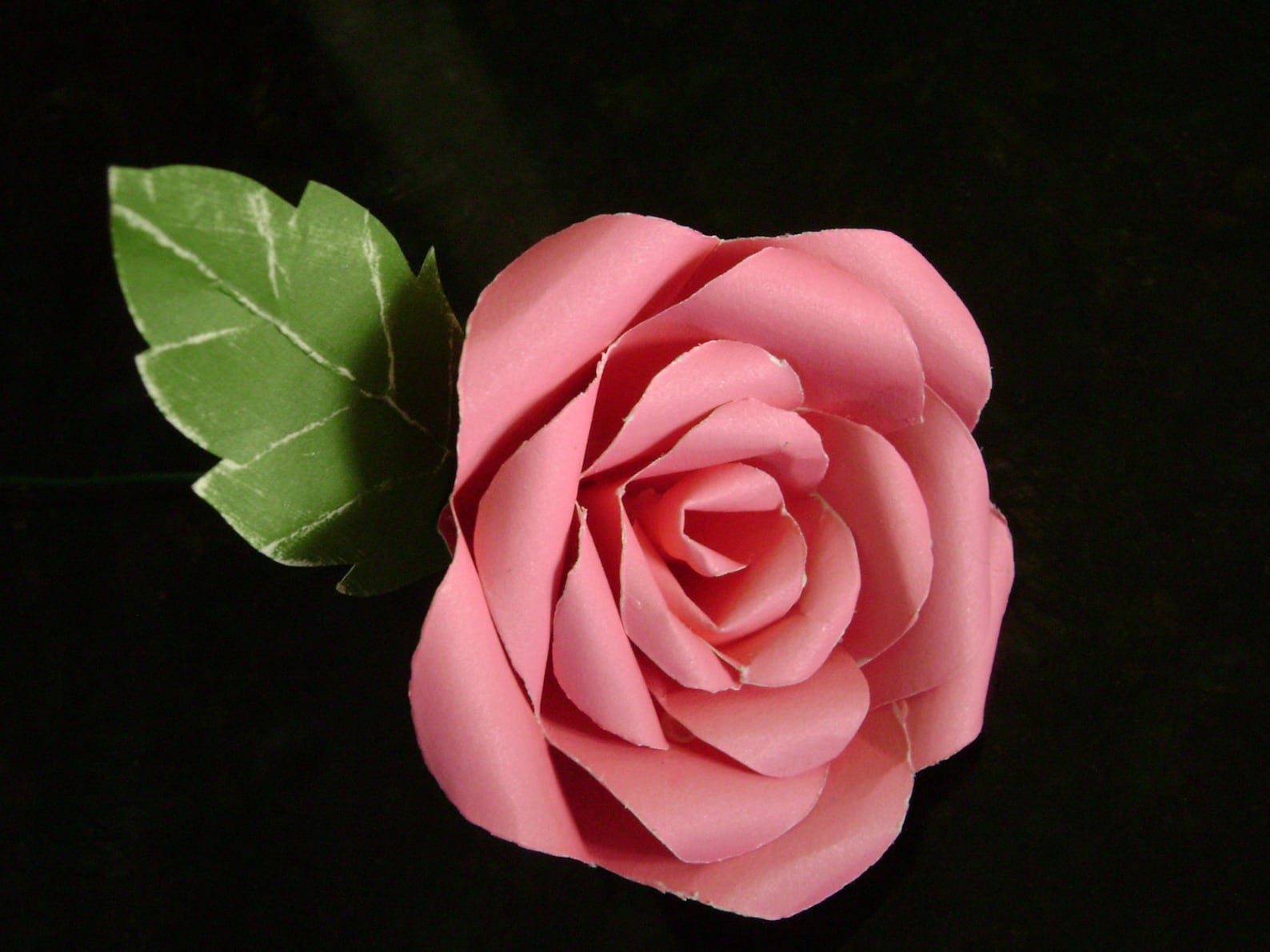 Long Stemmed Single Hot Pink Paper Rose With Green Leaf Made - Etsy