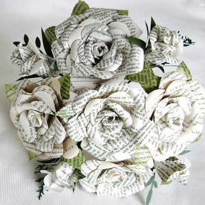 buds and blooms book page bouquet with leaves wedding bride bridesmaid toss centerpiece recycled paper flowers image 5