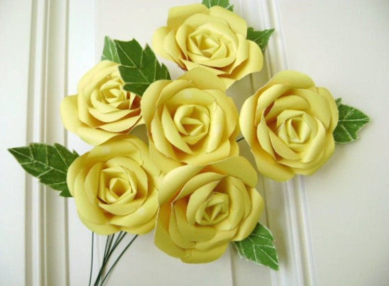 Paper Flower Roses Bouquet Handmade With Yellow Cardstock and Etsy