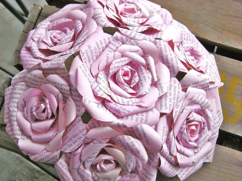 Vintage Book Page Paper Rose Bouquet Pastel Pink Wedding Etsy