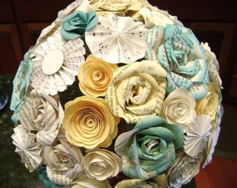 The Cara bridal bouquet  in aqua teal and yellow paper roses