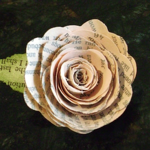 men&#39;s recycled book page paper boutonniere buttonhole spiral rose tinted wedding lapel pin