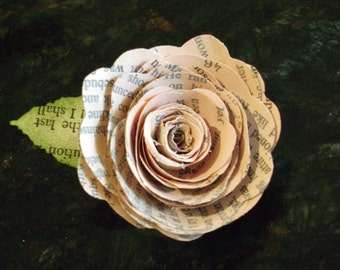 men's recycled book page paper boutonniere buttonhole spiral rose tinted wedding lapel pin