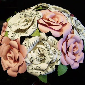 vintage sheet music hymnal roses and pink cardstock or any color roses bouquet for weddings, toss, rehearsal, bridesmaids, centerpiece rts image 2
