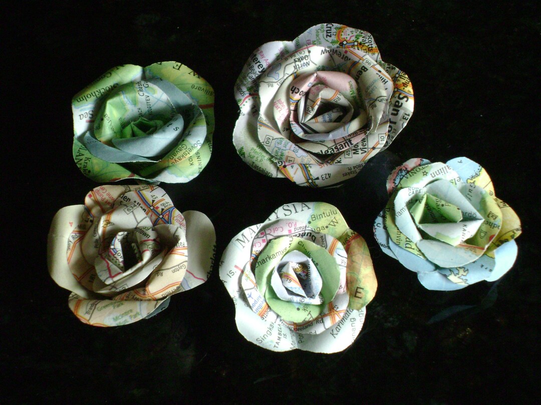 Tiny Mini Map Atlas Recycled Roses With Flat Backs for Hair Pins or ...