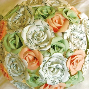 Pfirsich Mint Noten Papier rose Brautstrauß Recycling Buch Seite Hochzeit Brautjungfer toss Alternative