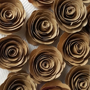 kraft paper spiral roses for scrapbooks, cards, weddings made from recycled paper bags image 2