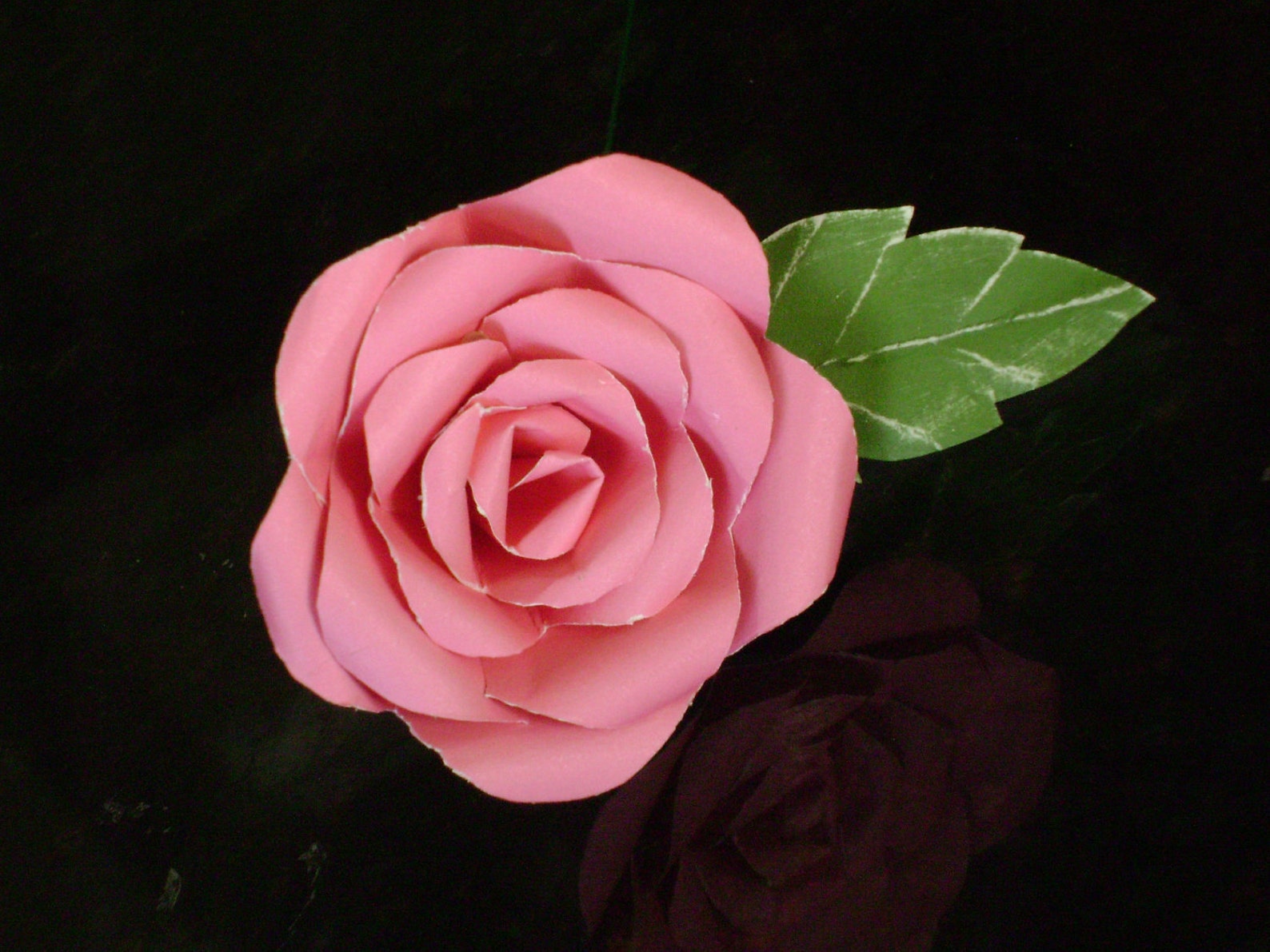 Long Stemmed Single Hot Pink Paper Rose With Green Leaf Made - Etsy
