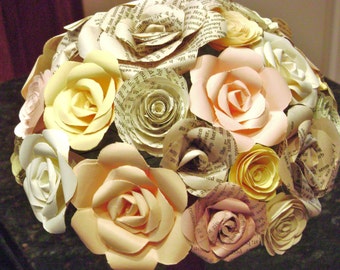 The Teraysa book page peach blush yellow mint green recycled mixed paper roses alternative wedding bouquet