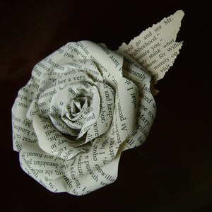 Jane Austen Pride and Prejudice vintage book paper flower rose with leaf on stem or any other of Jane Austen's books image 4