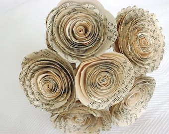 Vintage book page spiral 1.5-1.75"  roses paper flowers small bud vase bouquet farmhouse decor everlasting recycled ready to ship