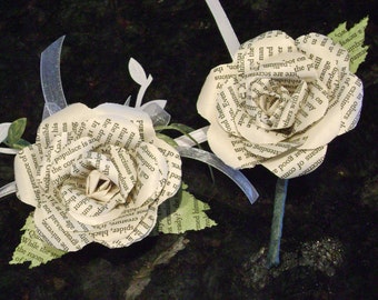 his and hers boutonnieres buttonholes corsage pin brooch lapel pin book page rose