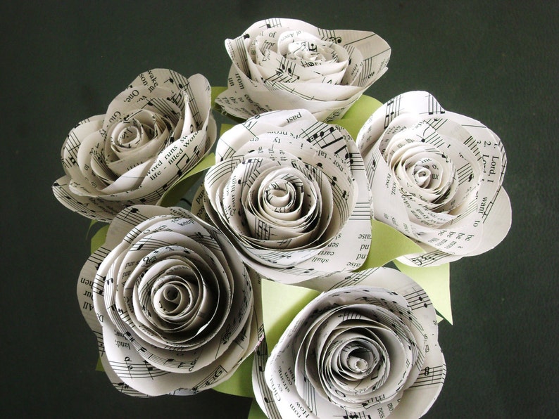 The Stephanie Jr hymnal sheet music bouquet with 3 spiral cabbage roses and leaves image 5