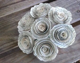 Harry Potter 2" spiral recycled book page rolled roses alternative bouquet wedding toss centerpieces