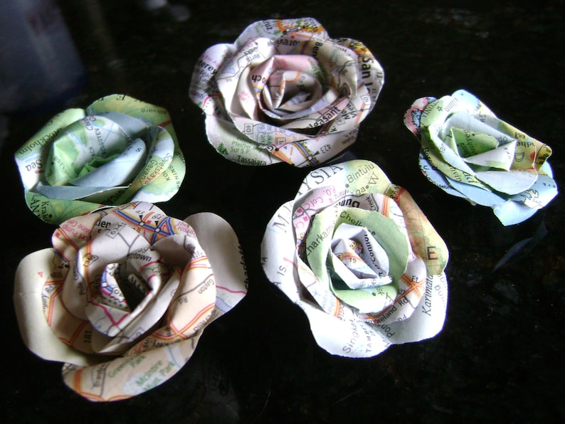 Tiny Mini Map Atlas Recycled Roses With Flat Backs for Hair Pins or ...