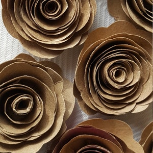 kraft paper spiral roses for scrapbooks, cards, weddings made from recycled paper bags image 3