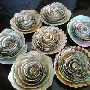 bulk map 50 spiral rolled roses from vintage atlas pages maps 1-1.5 inch or 2 2 1/4 no stems image 3