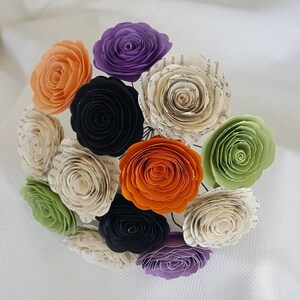 Halloween fall spiral rose paper flower bouquet centerpiece farmhouse decor wedding bouquet toss image 3