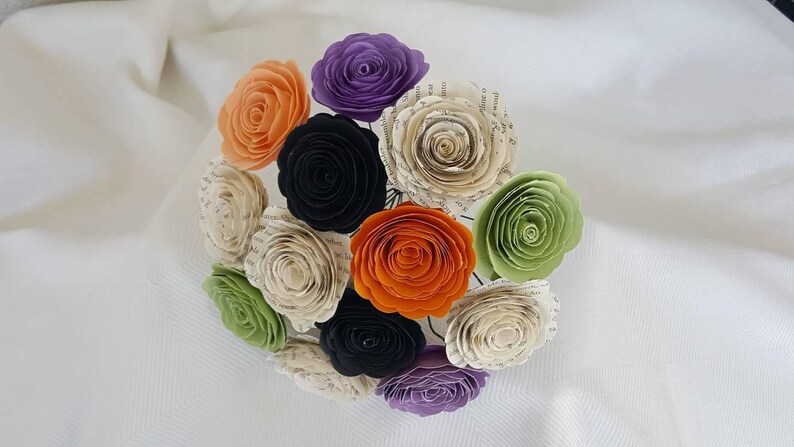 Halloween fall spiral rose paper flower bouquet centerpiece farmhouse decor wedding bouquet toss image 3