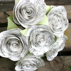 The Stephanie Jr hymnal sheet music bouquet with 3 spiral cabbage roses and leaves image 2