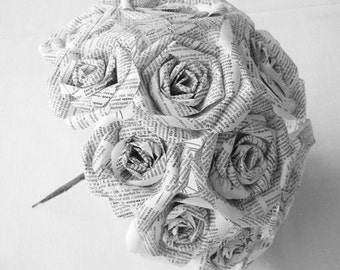 vintage very white dictionary book page paper roses wedding bouquet recycled alternative recycled steampunk