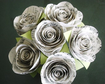 The Stephanie Jr hymnal sheet music bouquet with 3" spiral cabbage roses and leaves