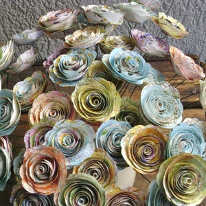 bulk map 50 spiral rolled roses from vintage atlas pages maps 1-1.5 inch or 2 2 1/4 no stems image 5