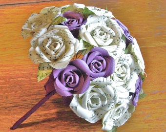 The Roya bridal wedding bouquet vintage hymnal sheet music paper roses toss bridesmaid recycled