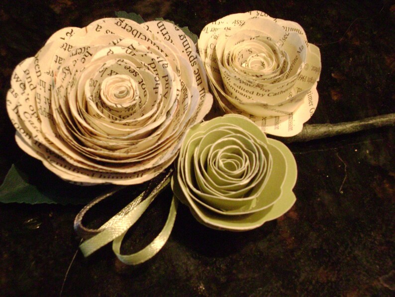 Vintage Book Page And Solid Colored Cardstock Spiral Rose Etsy