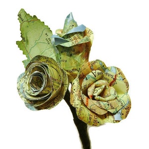 vintage map atlas paper rose and bud boutonniere for groom, wedding, formal occasions image 2