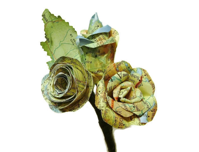 vintage map atlas paper rose and bud boutonniere for groom, wedding, formal occasions image 2