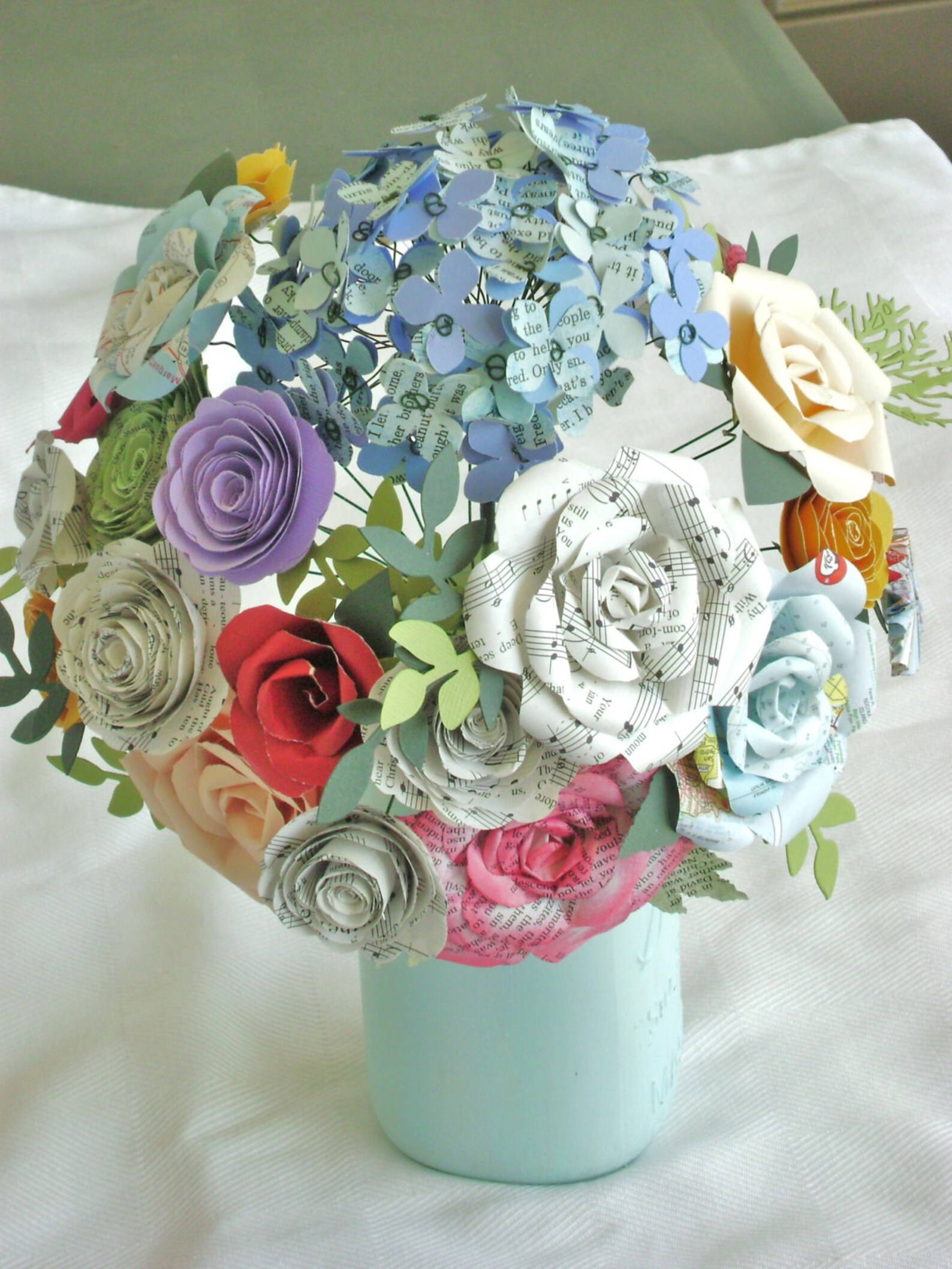 Mixed Paper Flower Bouquet Arrangement Centerpiece Book Pages Etsy